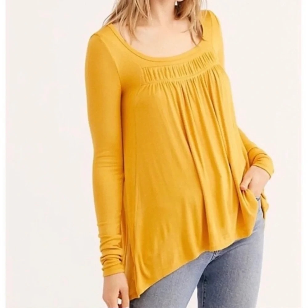 Free People We The Free Love Valley Long Sleeve Top Mustard Yellow Womens Medium